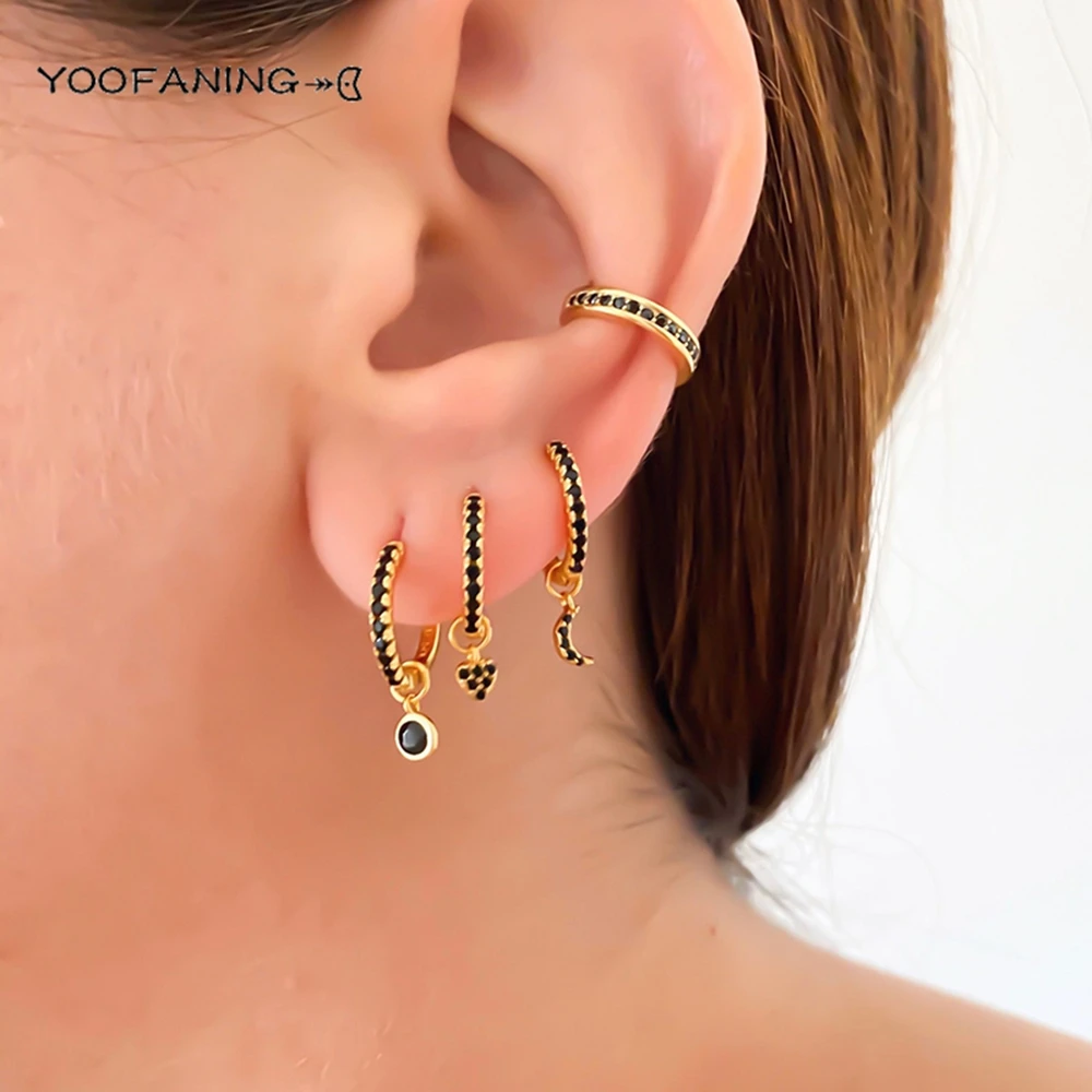 Aguja de oreja de Plata de Ley 925, formas circulares, exquisitas estrellas de circón multicolor/luna/diseño, pendientes para mujer, regalos de joyería