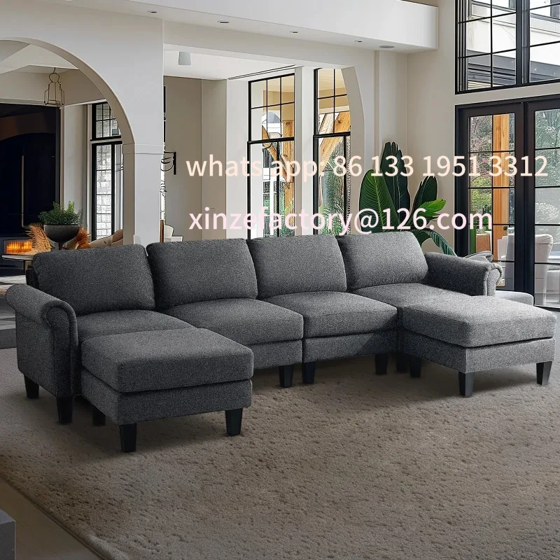 

Customizable Redlife 108" Sectional Sofa w/ Chaise Living Room Sofa Convertible 4 Seat L-Shape Sofa Set Fabric Sectional Couch w