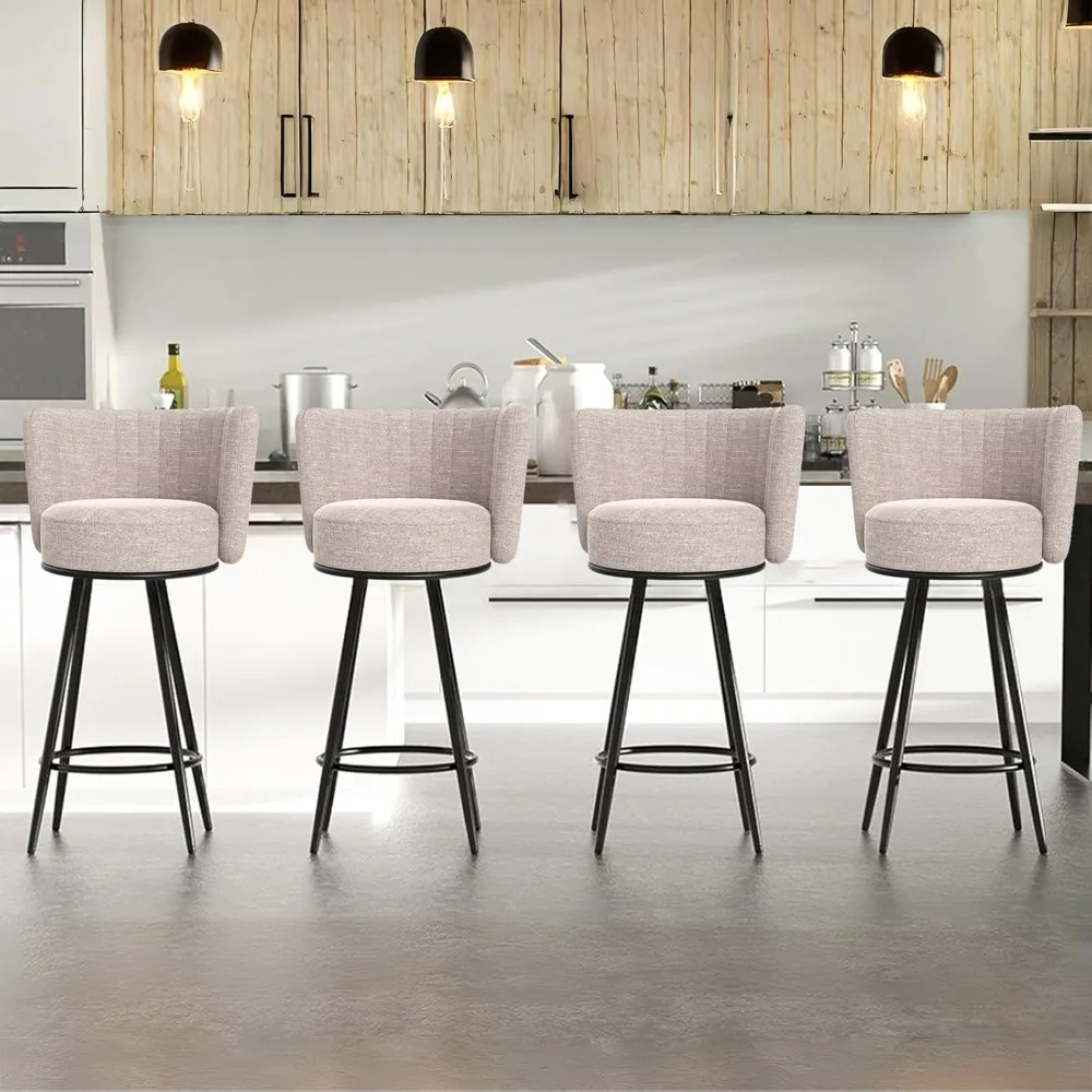 

Bar Stools Set of 4, 27" Tufted Modern Counter Height Bar stools, Upholstered Barstools with Back & Footrest Metal Legs, Stools