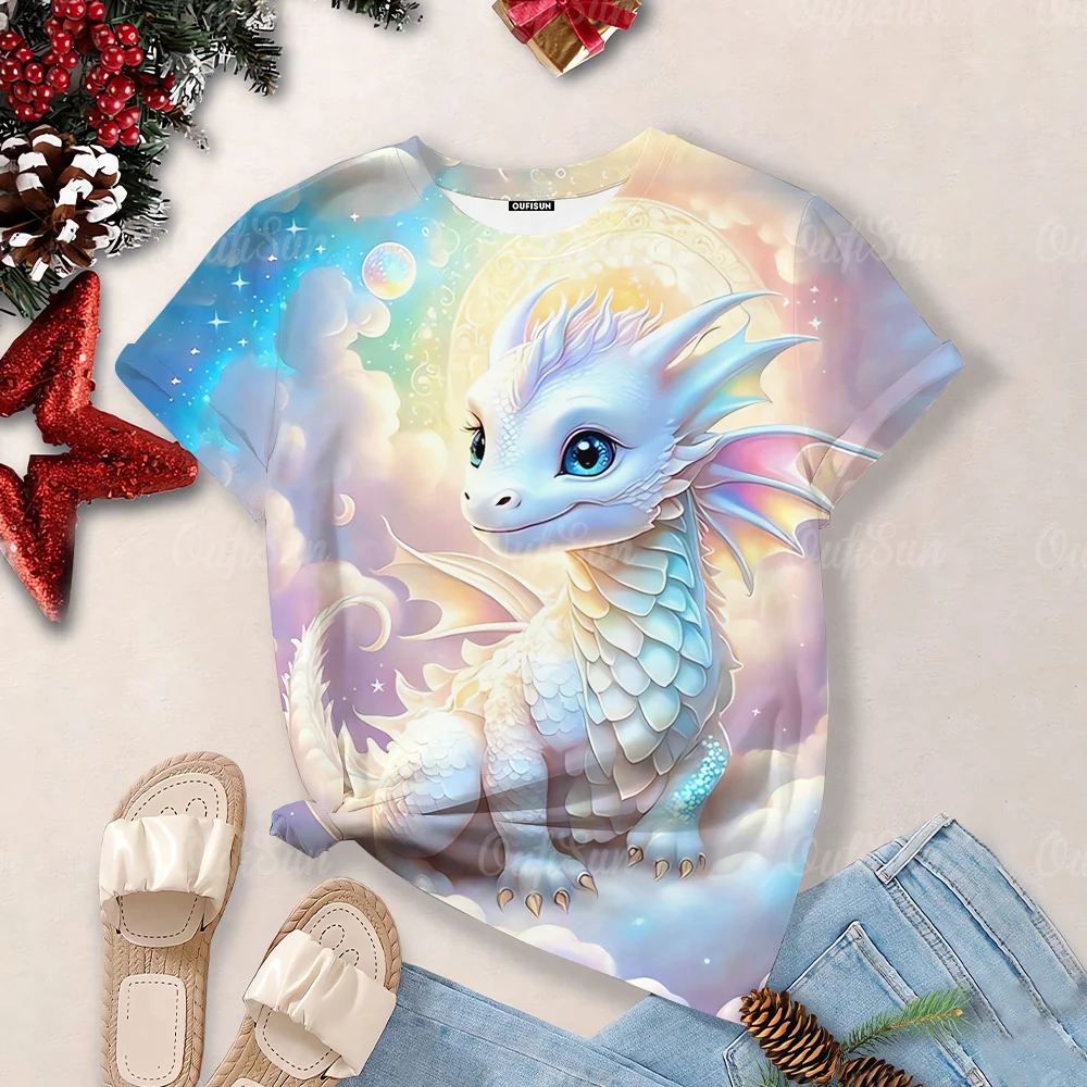 Women's Cartoon Dragon T-Shirt Fashion 3d T Shirt Fashion New Near Short-Sleeved Oversized Streetwear Tees Casual Woman Tops