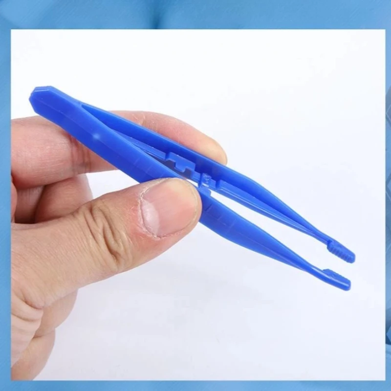 400Pcs Blue Plastic Tweezers Non-Slip Handmade Experimental Operation Parts Clamping Electronic Repair Fine Tools