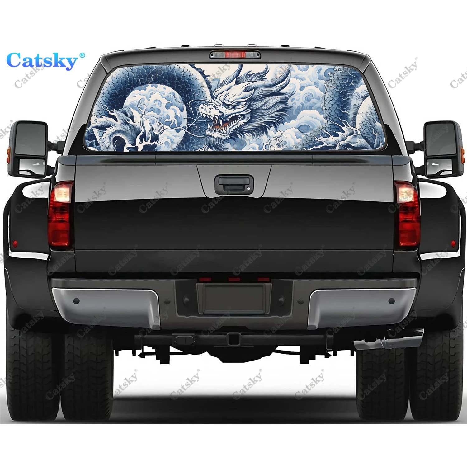 

Картины с китайским драконом, наклейка на заднее стекло, подходит для пикапа, грузовика, универсальная прозрачная перфорированная виниловая наклейка на задние окна