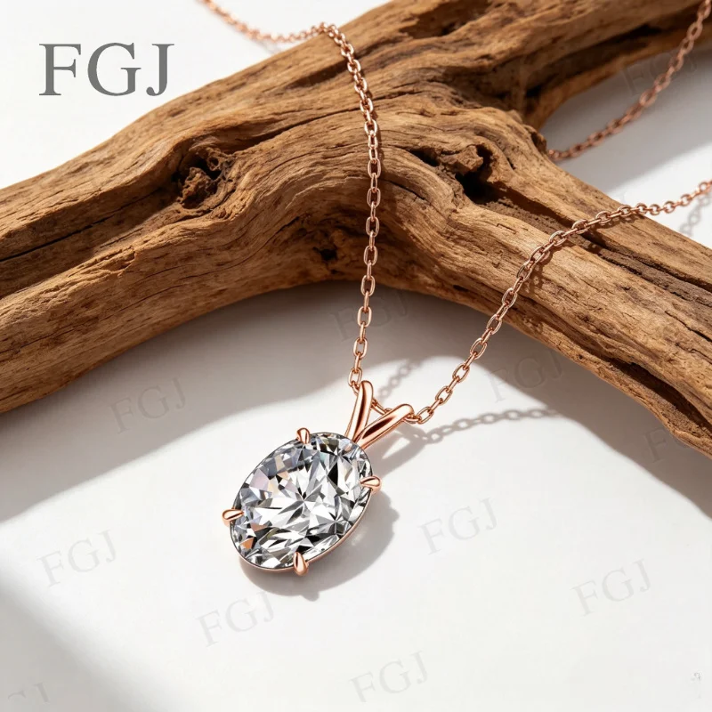 1CT 4,5CT Ovaler D VVS1 Moissanit-Anhänger Halskette 925 Sterling Silber 14K Vergoldet Hochwertige Feine Schmuckgeschenke für Frauen – Detail 9
