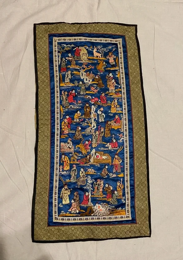 Антикварная китайская шелковая вышивка династии Цин, текстильная панель, настенная подвеска 24X13