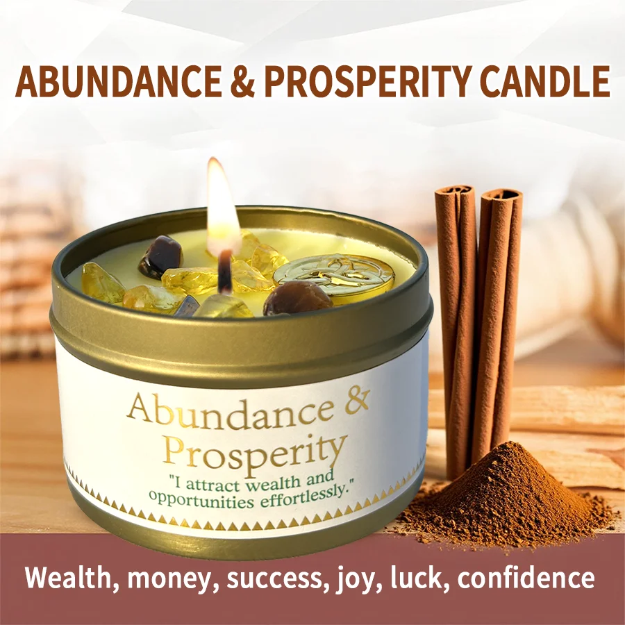 Vela ritual de la ley de atracción, abundancia y prosperidad, aroma de parches y canela con cristales, perfecta para regalos de Navidad