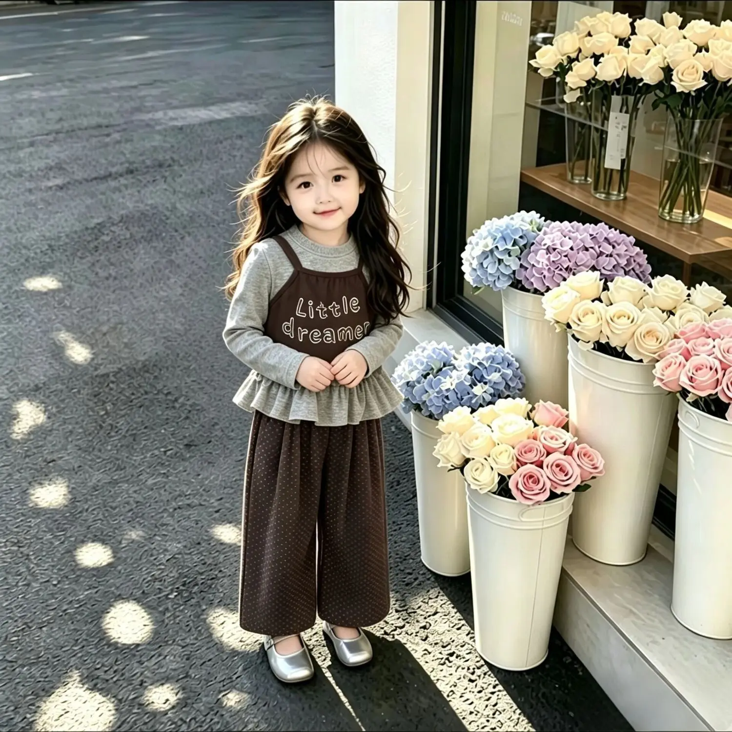 Baby-Mädchen-Set, 2-teilig, Oberteil + Hose, 2026, neues Herbst-Modell, mit Buchstabenmuster, Rüschenabschluss, Pullover, gepunktete Hose, lässige Kinder-Outfits – Detail 6