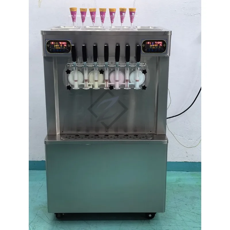 5/7 Flavors Soft Serve Ice Cream Machine Frozen Yogurt Ice Cream Maker-Transparent Dispenser Heavy Duty Ice Creme Machine