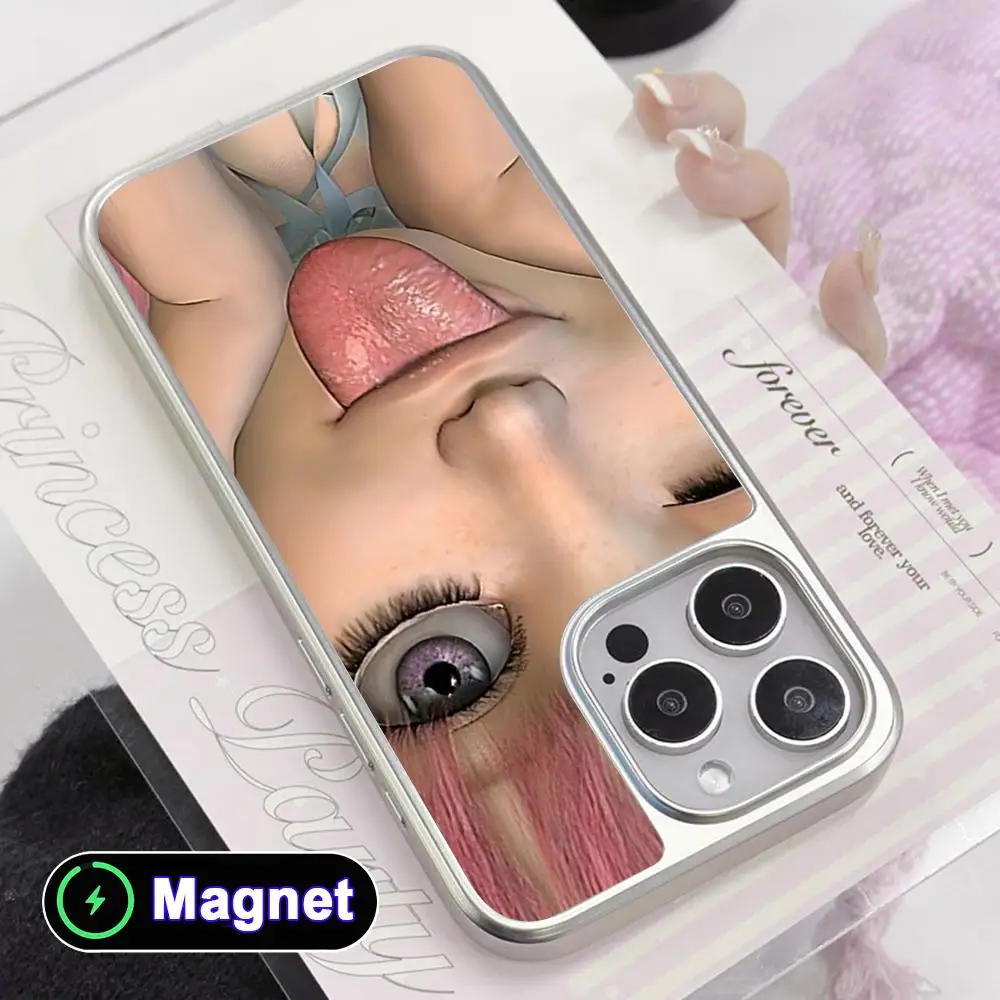 

Y2K Girl Teena CLMJ Phone Case for iPhone 17 16 15 14 13 12 11 Air Pro Max Plus Electroplated Silver Magnet Cover