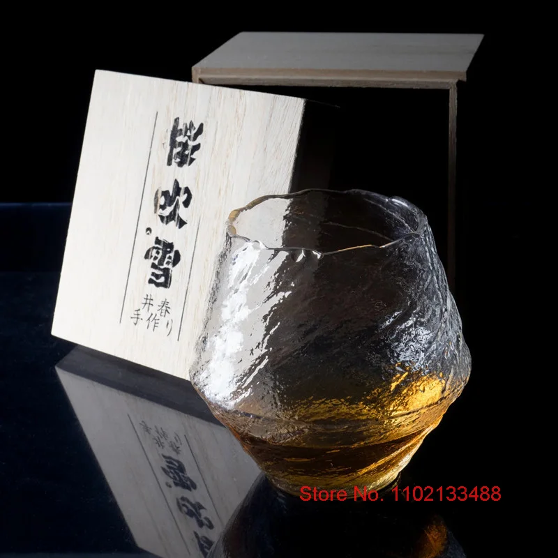 Crystal Whiskey Glass With Wood Box Japanese Glassware Gift Wine Tasting Cup XO Vodka Chivas Cognac Brandy Snifter Dropshipping