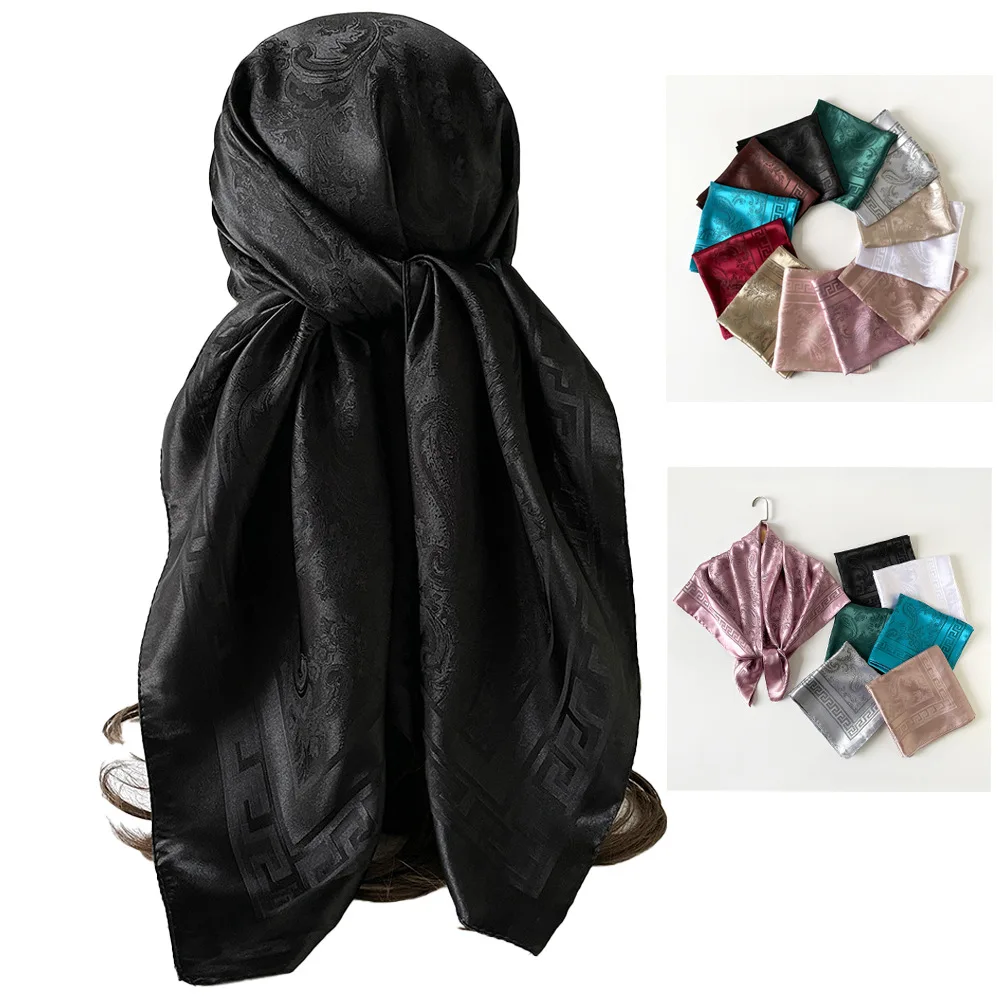 

Solid-Color Cashew Print Silk Scarf Women's Fashionable Versatile Square Scarf 90cm Shawl Outerwear