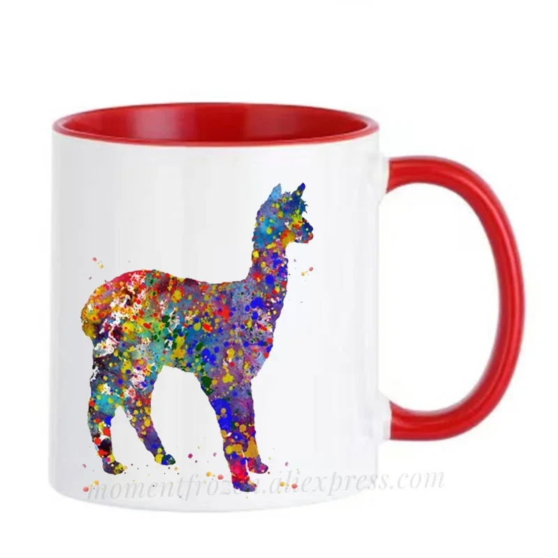 Watercolor Alpaca Cups Ceramic LLAMA Coffee Mugs Caffeine Tea Mugen Friend Gifts Home Decal Milk Tableware Coffeeware Drinkware