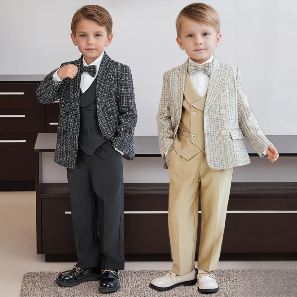 Boys Wedding Suit Set Fall Winter Gentleman Kids Piano Performance Blazer Outfit Toddler First Birthday Photo Shoot Costume 10 Y
