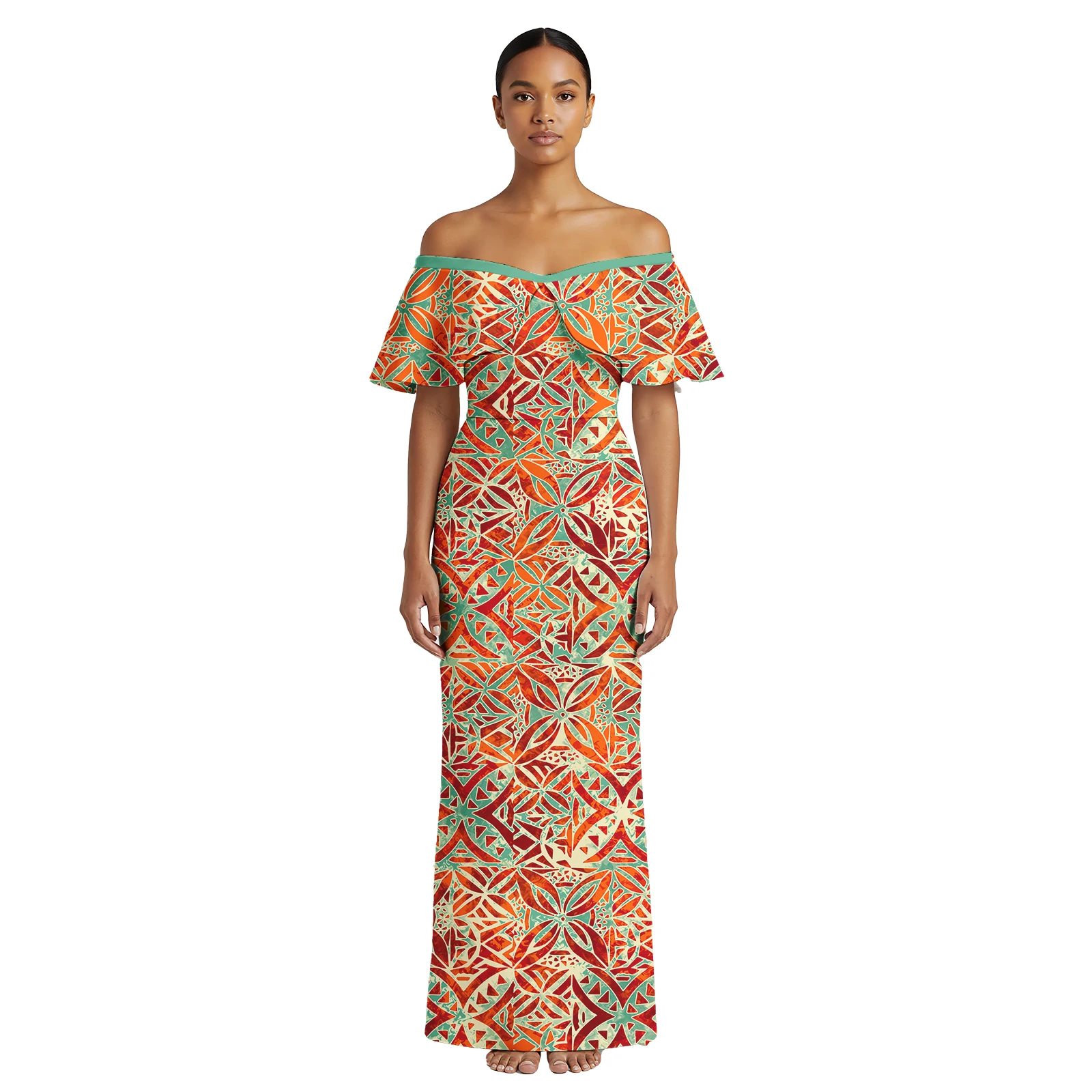 

Aloha Fashion Lady Clothes Custom Image Pretty Skirts Polynesian Frocks for Ladies Samoan Ruffle Shawls Tropical Women's Dresses