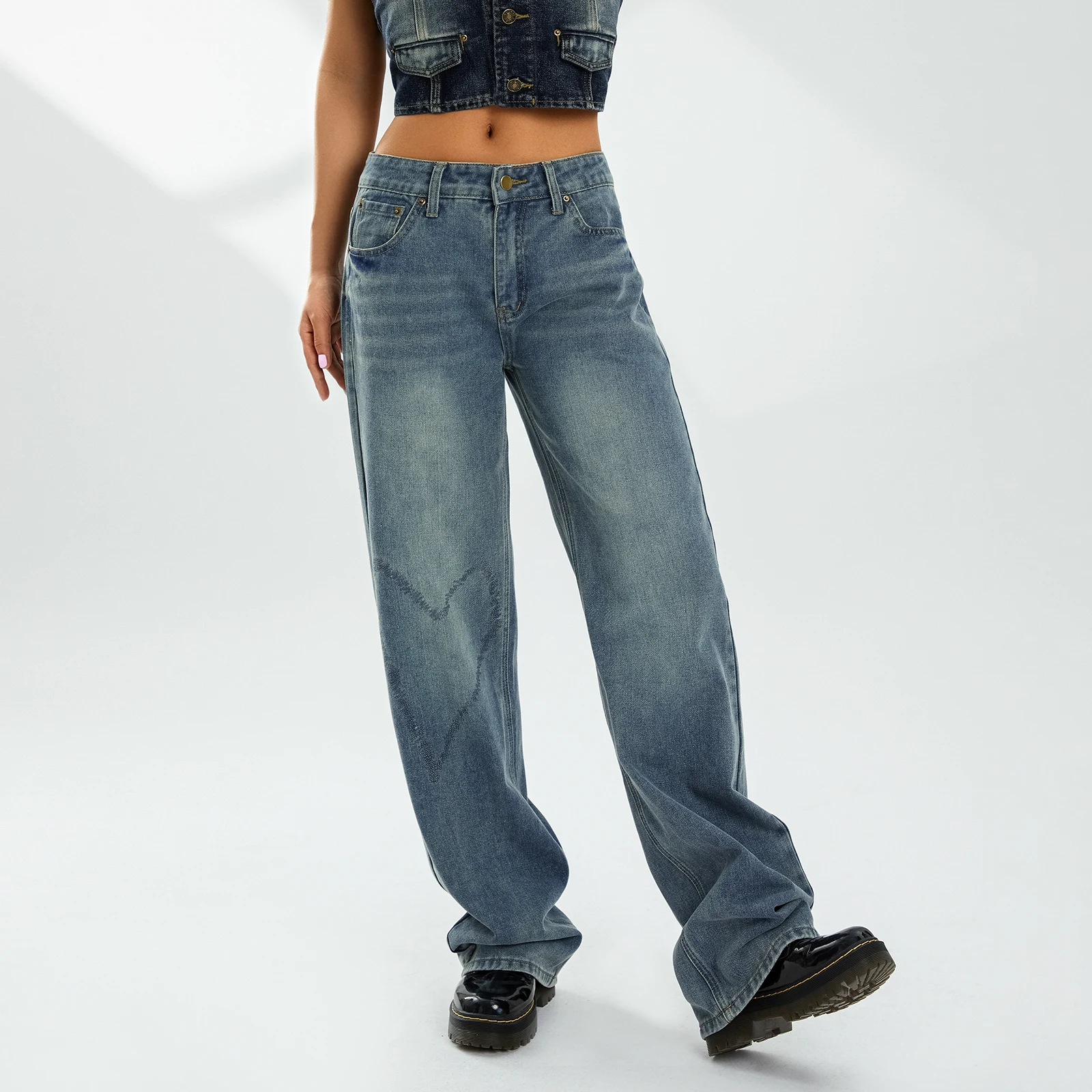 

Casual High Waist Straight Leg Jeans Long Pants Fashion Women Vintage Blue Loose Denim Trousers with Pockets 2023 Spring New