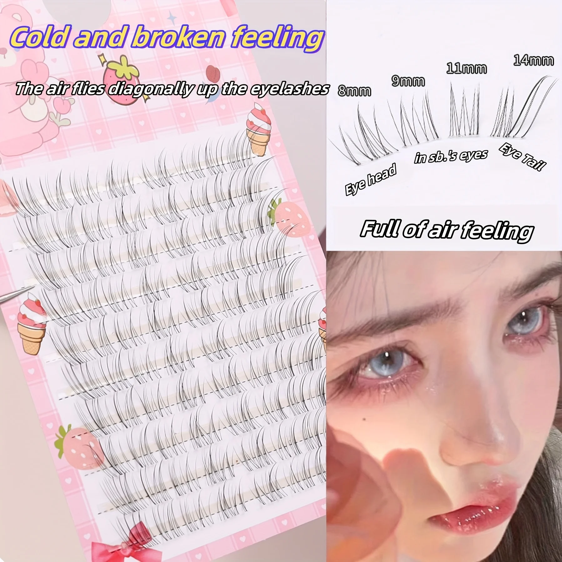 10 Reihen diagonaler Flying Fox Falsche Wimpern-Büschel, einzelne Büschel für DIY, C-Curl, Länge 10mm-14mm