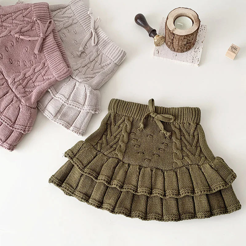 Autumn Spring 0-4Yrs Kids Knitting Solid Color Shorts Children Pants Baby Girl Knitting Short Skirt