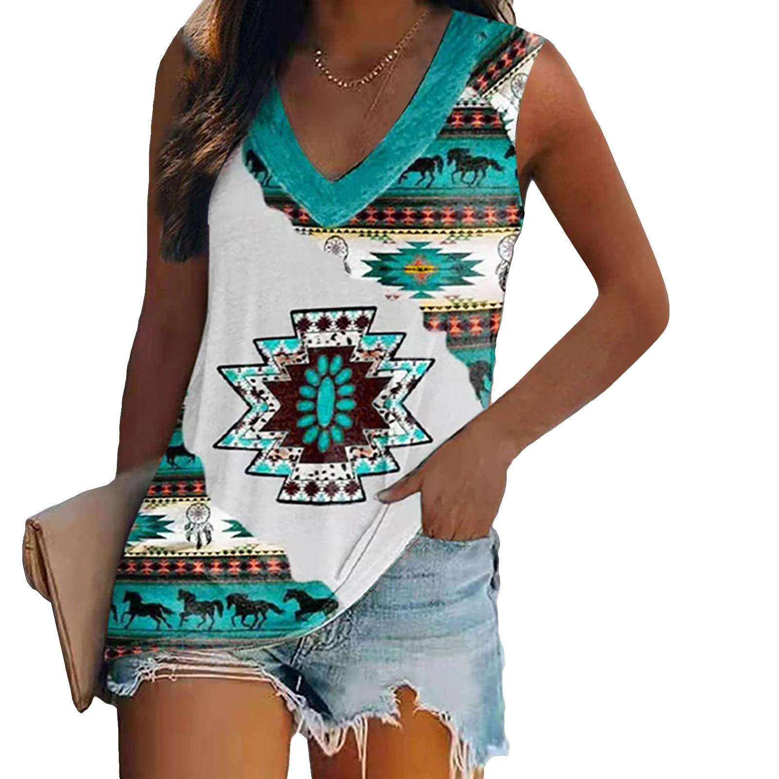Kolorowy motyl 3D Print Tank Top Western Ethnic Women V-Neck Sleeveless Camisoles Off Shoulder Vest Y2k Tops Woman Clothing — zdjęcie 4