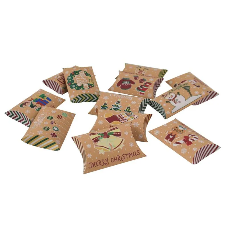 25/50PCS Kraft Paper Pillow Christmas Gift Box Foldable Candy Bags Packaging Box Xmas Noel Navidad Natal New Year Party Favors