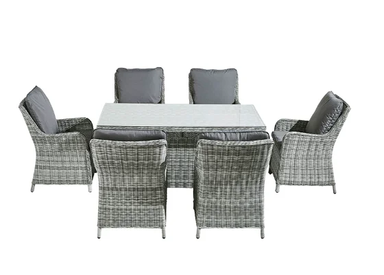 Aluminium Garden Furniture Patio Metal Rattan Armchairs With Round Fire Pit Table Outdoor Wicker Dining Set With Fire Pit Table