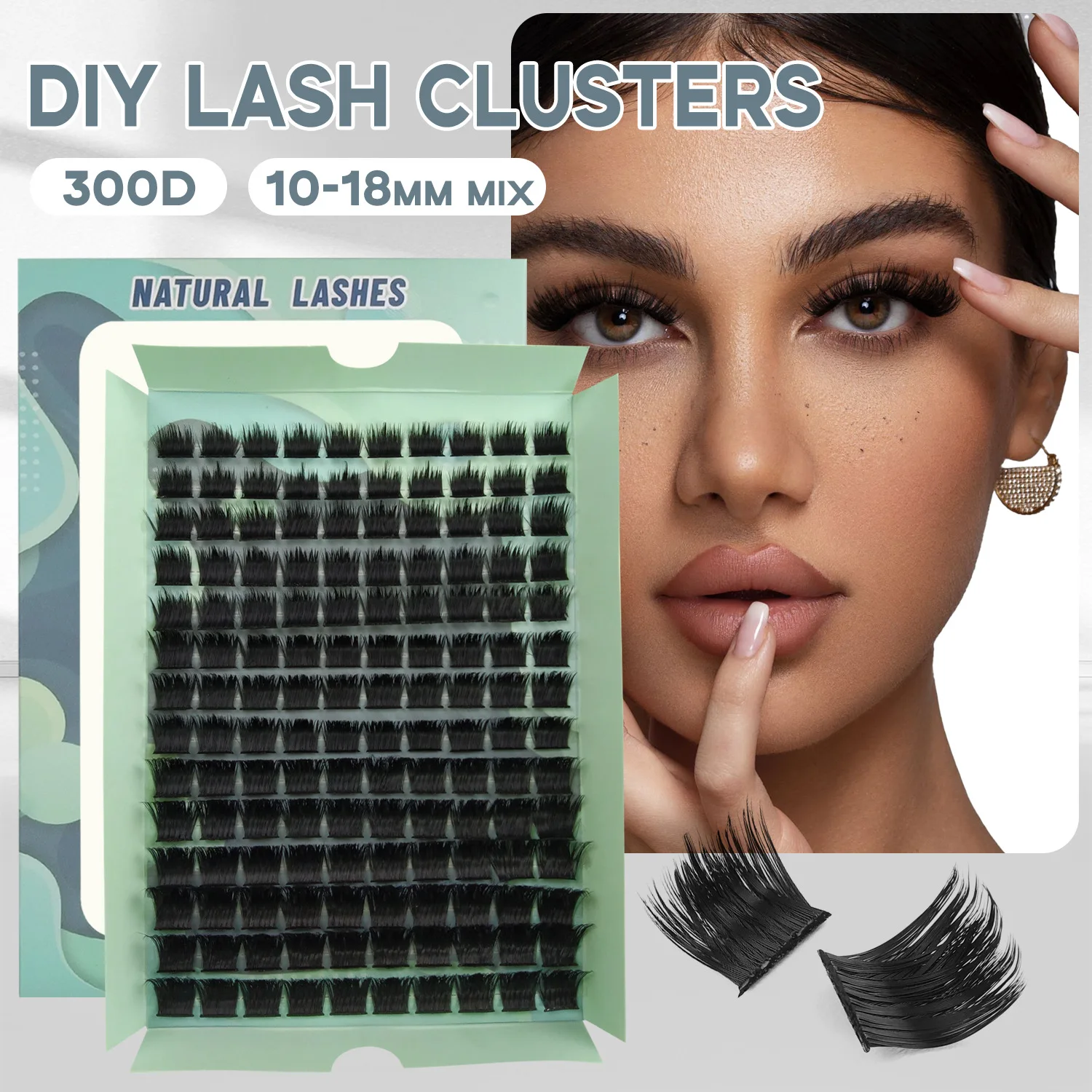 300D Individual Eyelash Extensions Natural Fluffy D Curl 10-18mm Lash Clusters DIY Segmented Eyelash European American Lashes
