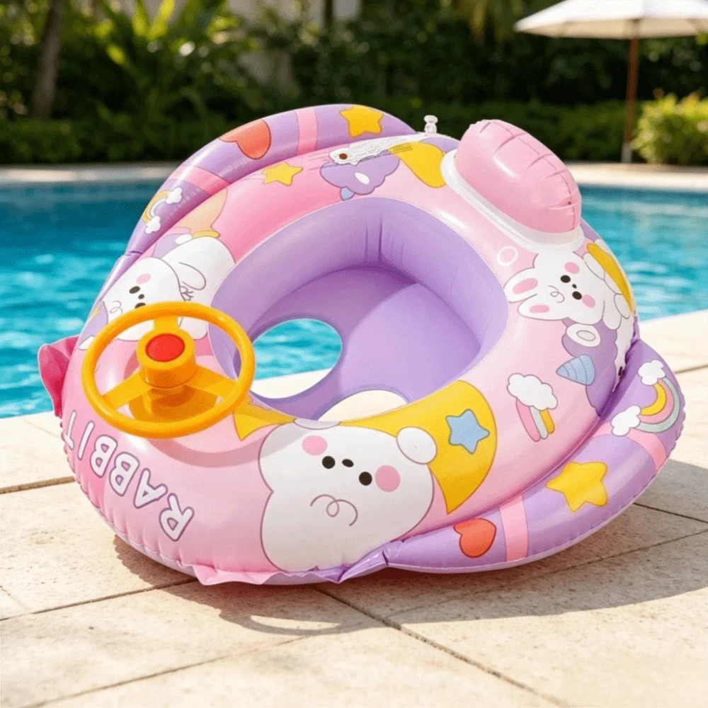 Water Inflatable Swimming Float Cartoon Design with Seat Pool Float with Steering Wheel Floating Seat Swimming Ring Children