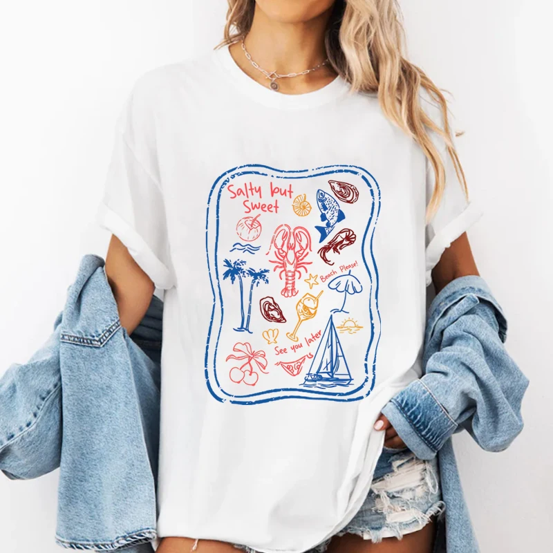 Salty But Sweet T-Shirt Men Women Retro Summer Beach Tee Coastal Summer Vibes Beach Party T Shirt Sea Food Graphic Tees