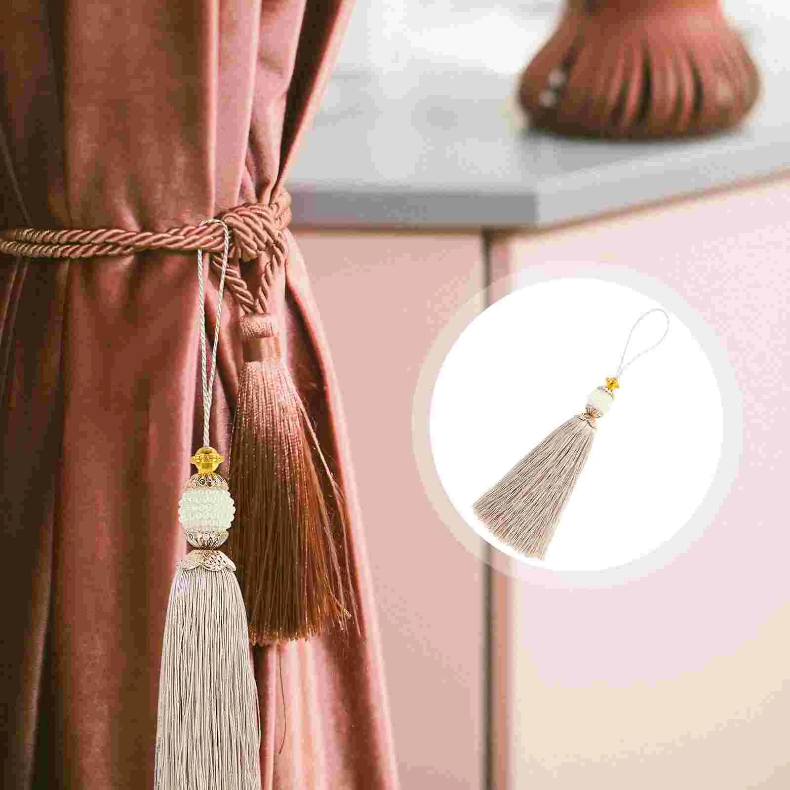 2 Pcs Window Curtain Pearl Tassel Exquisite Tassels Hanging Ears Blankets Decorative Clothing Pillow Coffee Vertical Polyester