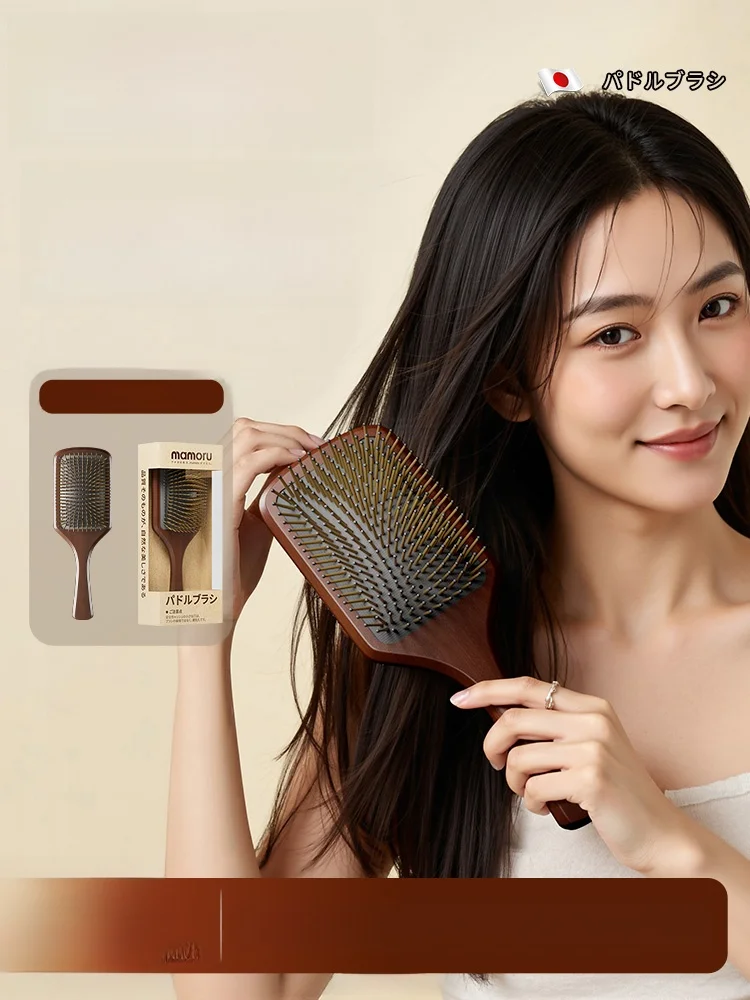 マモル木製エアバッグヘアコーム女性用ボリュームアップマッサージコームカーリングコームヘアケアツール女性へのギフトアイデア浴室用