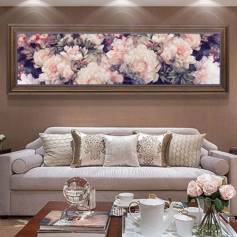 

2025 Needlework,Big Size Cross-stitch Full embroidery kit, White Purple Rose Peony Flower Print pattern Painting Wall Home Decor