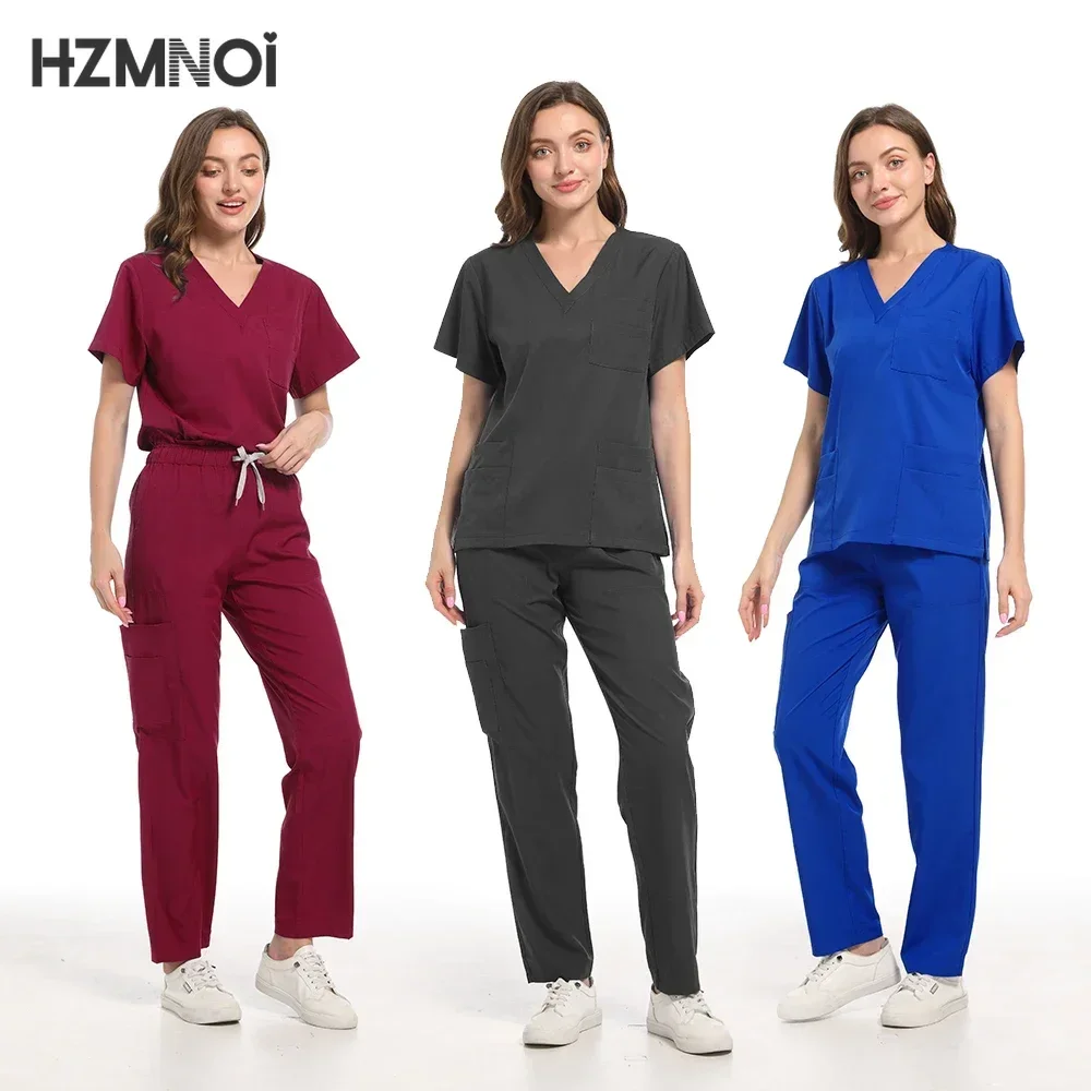 Keluaran baru kustom wanita Scrub menyusui Set celana kaki lurus Set dokter rumah sakit wanita Bergaya Slim Fit seragam Scrub rumah sakit