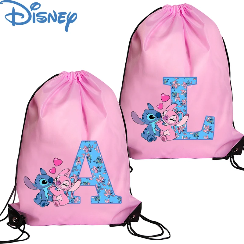 Stitch Disney Girls Drawstring Bag Sports Waterproof Backpack Bundle Pocket Terylene Basketball Bags Cartoon Anime Birthday Gift