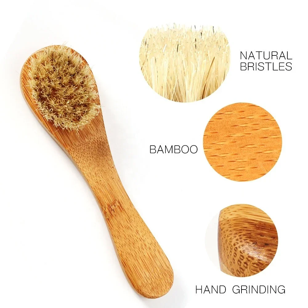 1pc Natural Face Brush Bristles Exfoliating Face Brushes Wooden Woman Man Skin Care Dry Body Brush Massager Scrubber Tools