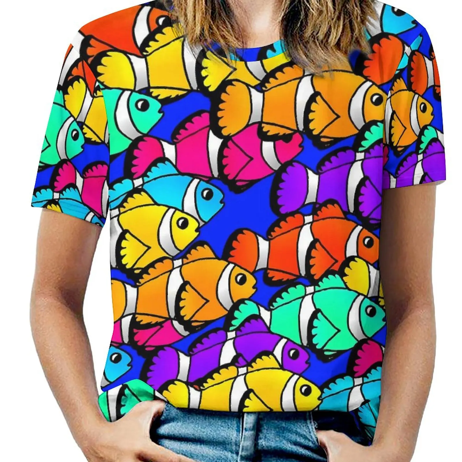 Oversized Tropical Marine T Shirts Rainbow Clownfish Streetwear T Shirt Short Sleeve Woman Elegant Tee Shirt Summer Top Tees