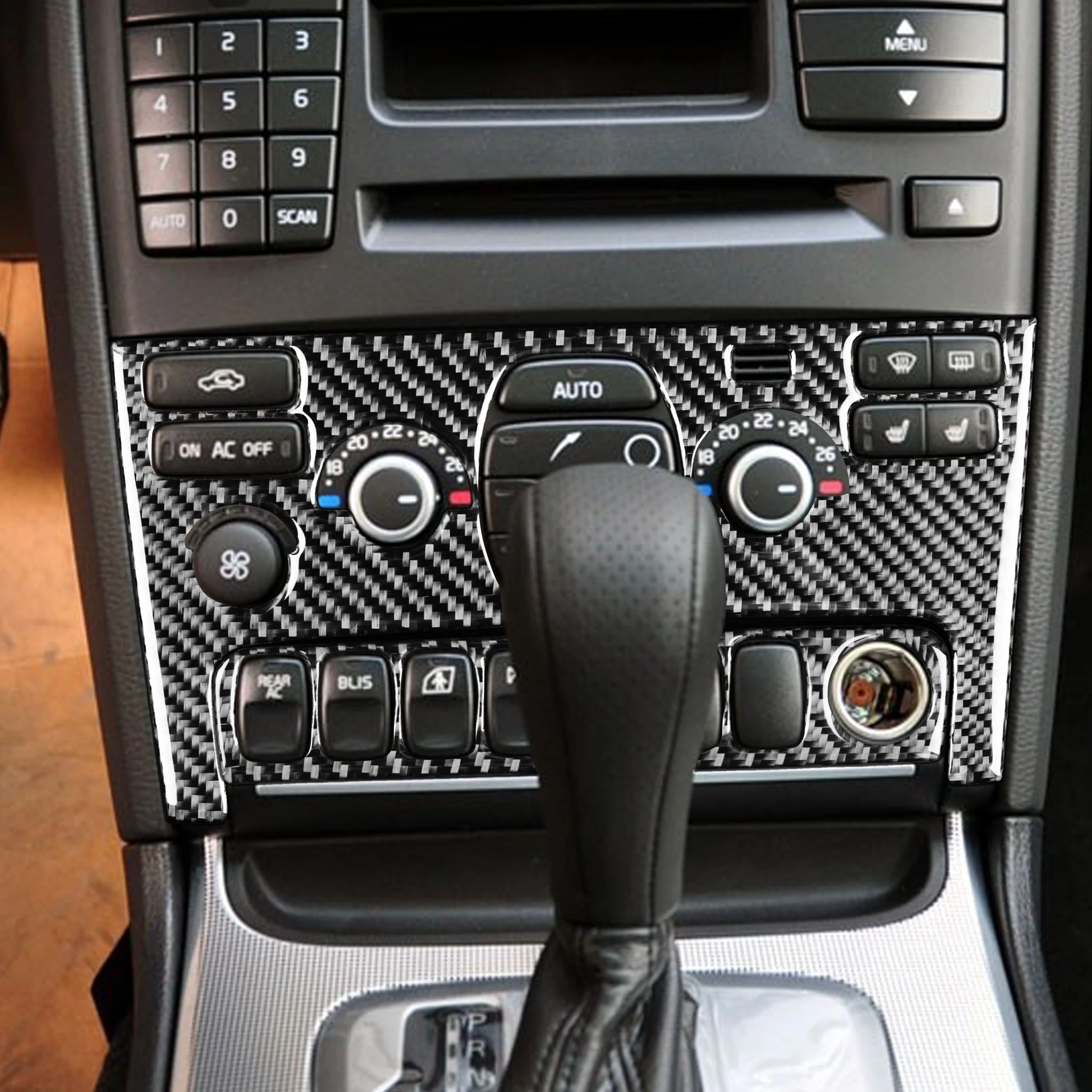 For Volvo XC90 2003-2014 Carbon Fiber Sticker Air Conditioning Panel AC Button Wood grain Switch Frame Interior Car Accessories