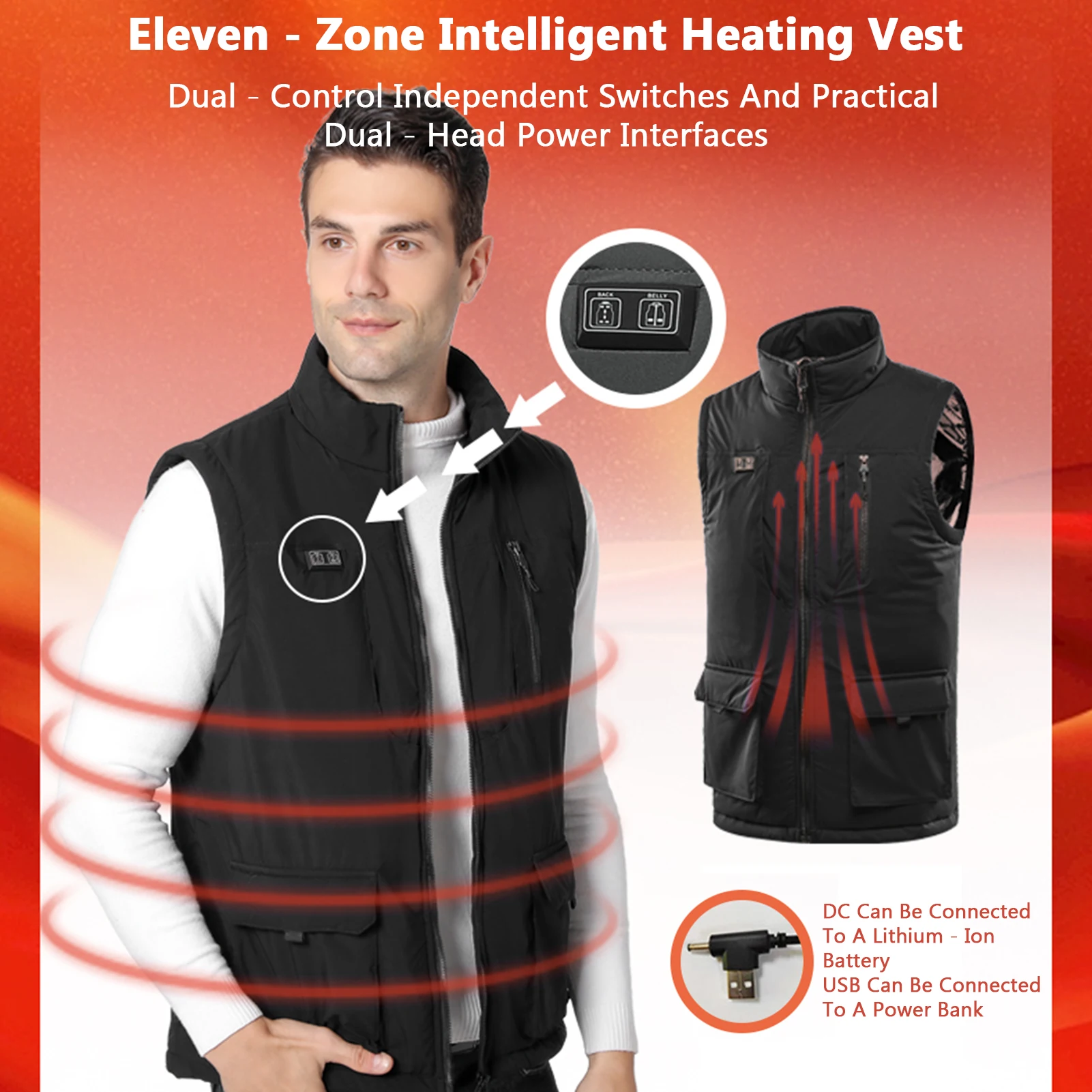 

Heated Vest for Men Winter Outdoor Intelligent Heating Vest Eleven-Zone Mens Heated Vest with Dual-Control 3-Gear Temperature