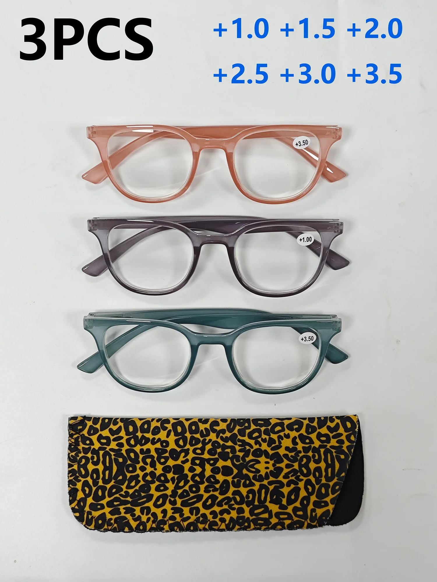 3PCS einfache einfarbige Lesebrille mit Federscharnieren, angenehm zu tragen, rutschfester Rahmen für klare Sicht