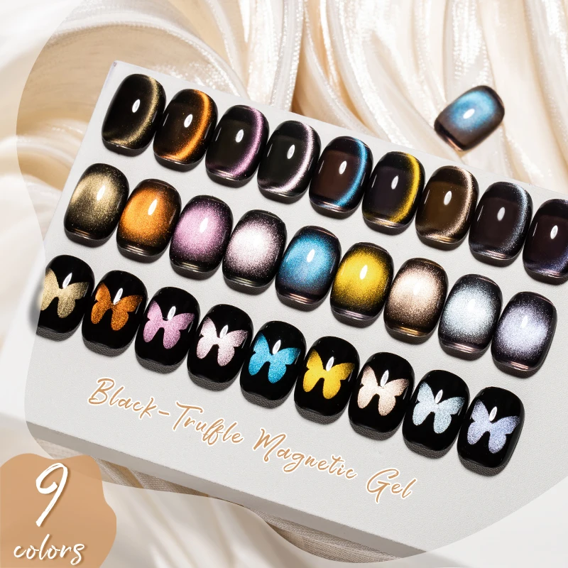 12 قطعة أسود الكمأة القط المغناطيسي هلام مجموعة طلاء الأظافر الزجاج حبة تأثير نقع قبالة الأشعة فوق البنفسجية هلام الورنيش مع قاعدة معطف فوقي مستلزمات الأظافر #4