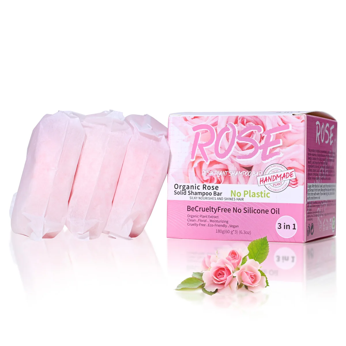 3pcs/box Damascus Rose Perfume Solid Shampoo Bar Deep Cleaning Moisturizing Hair Care Hand Soap