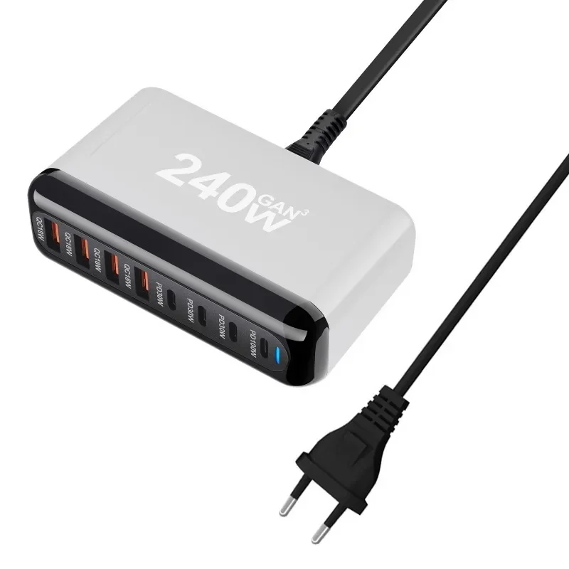 Cargador GaN de escritorio de 8 puertos 240W USB tipo C PD cargador rápido de teléfono móvil USB múltiple para Xiaomi