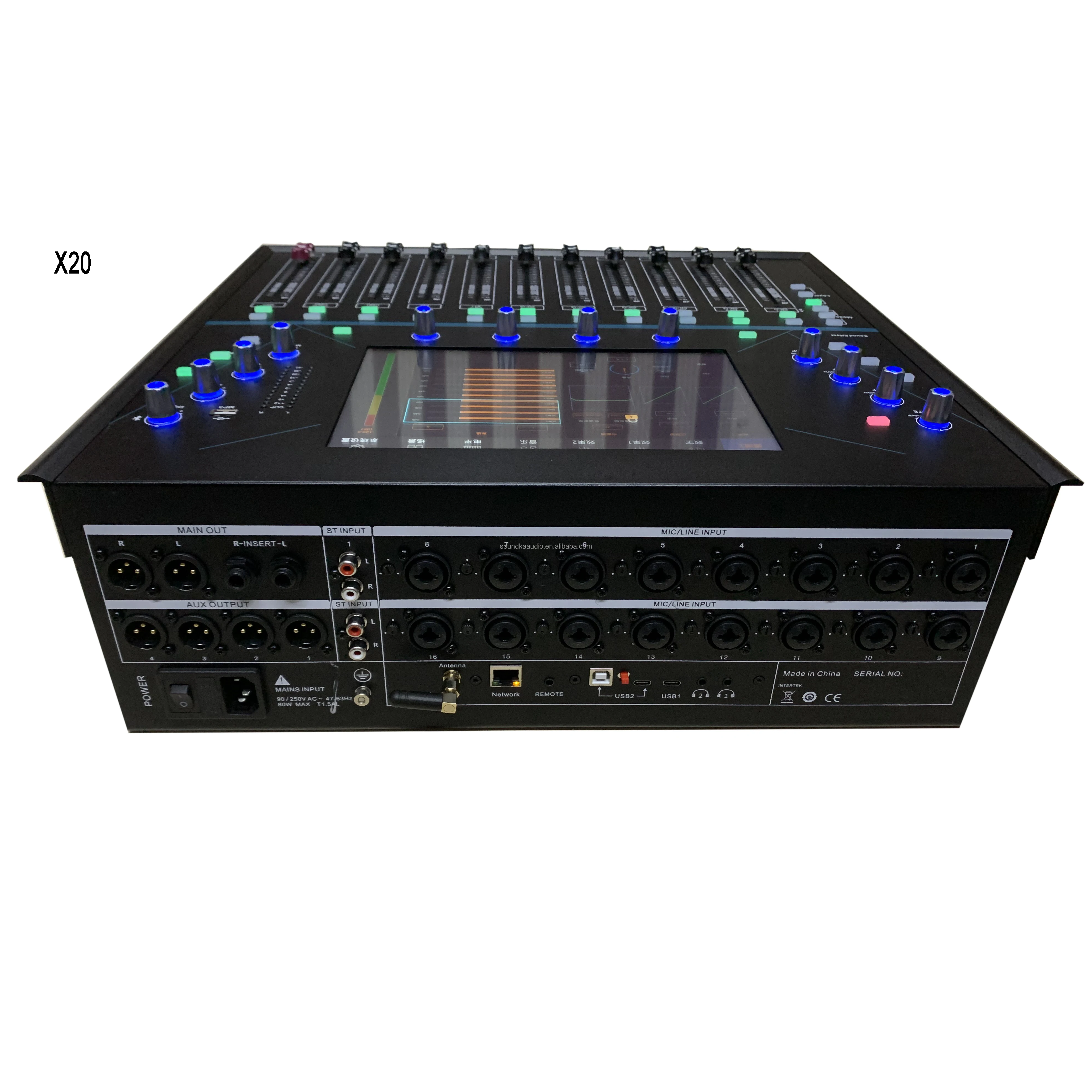 20-Channel Digital Audio Console Mixer 10.1-Inch 1280*800 HD Touch Screen Live Broadcast Video Conferencing Plastic