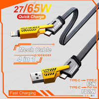 PD 65W 27W 4 in 1 Mecha Style Quick Charge Data Cable For iPhone 16 15 Samsung Xiaomi Multi Port Fast Charging USB Type C Cables