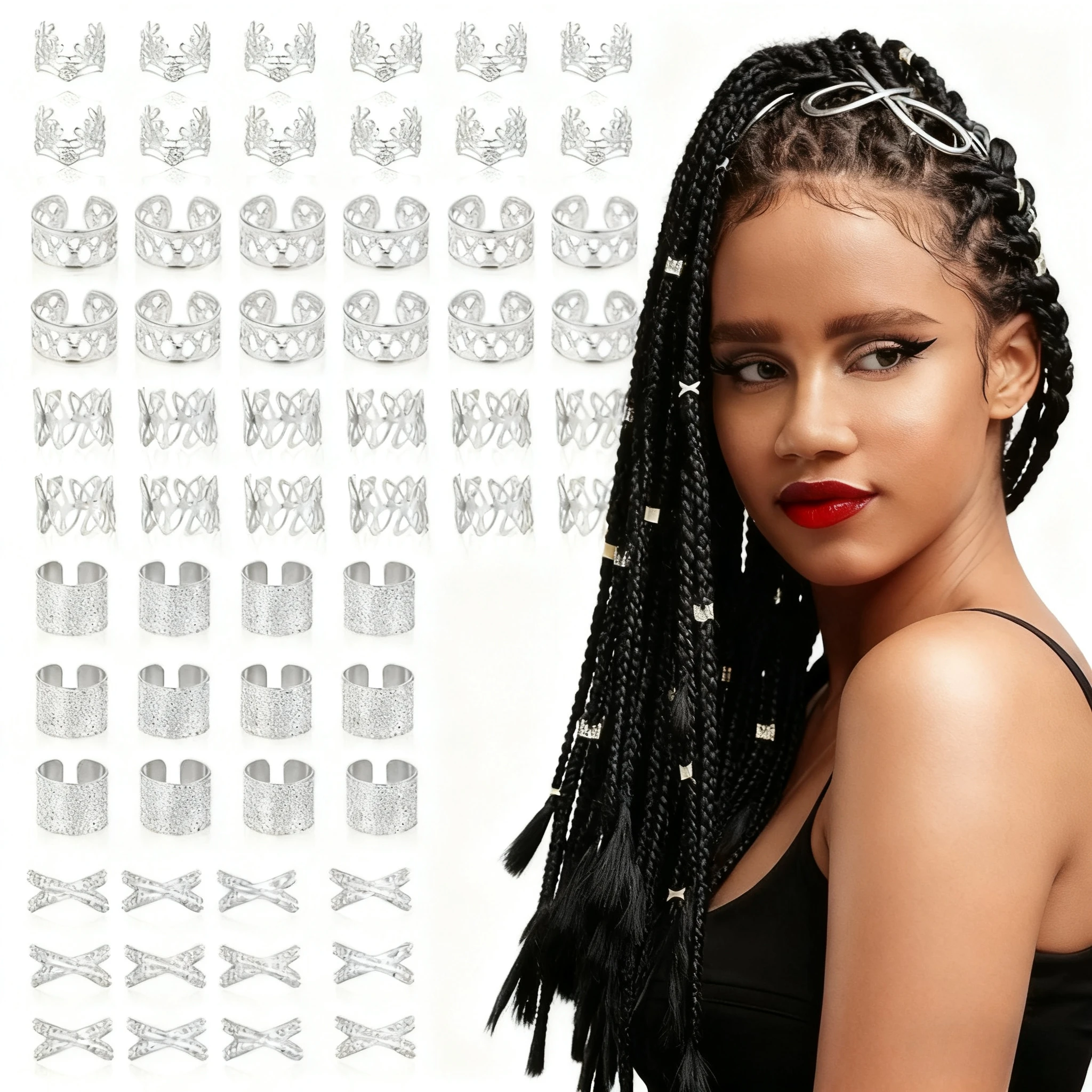 

Dreadlock Cuffs Set 60 Pcs Gold Color Coil Hair Rings For Braids Twist Locs Accessories With Ear Cuffs Festival Hair Jewelry