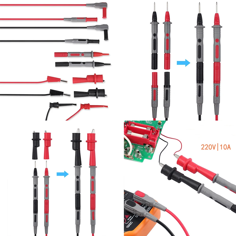 

Digital Multimeter Test Lead Kit Alligator Clips Banana Plugs Removable Tips Spade Terminal Electrical Automotive Piercing