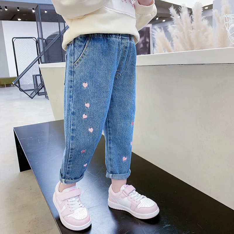 IENENS Spring Jeans Girls Straight Pants Denim Casual Trousers Kids Clothes 1-6 Years Baby Stretch Elastic Waist Bottoms