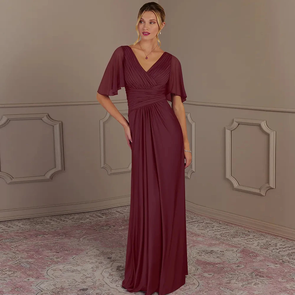 

Beach Burgundy Mother of Bride Dresses for Women Half Sleevee Beach Chiffon Wedding Party Dresses with Pleat Robe De Soirée 2025