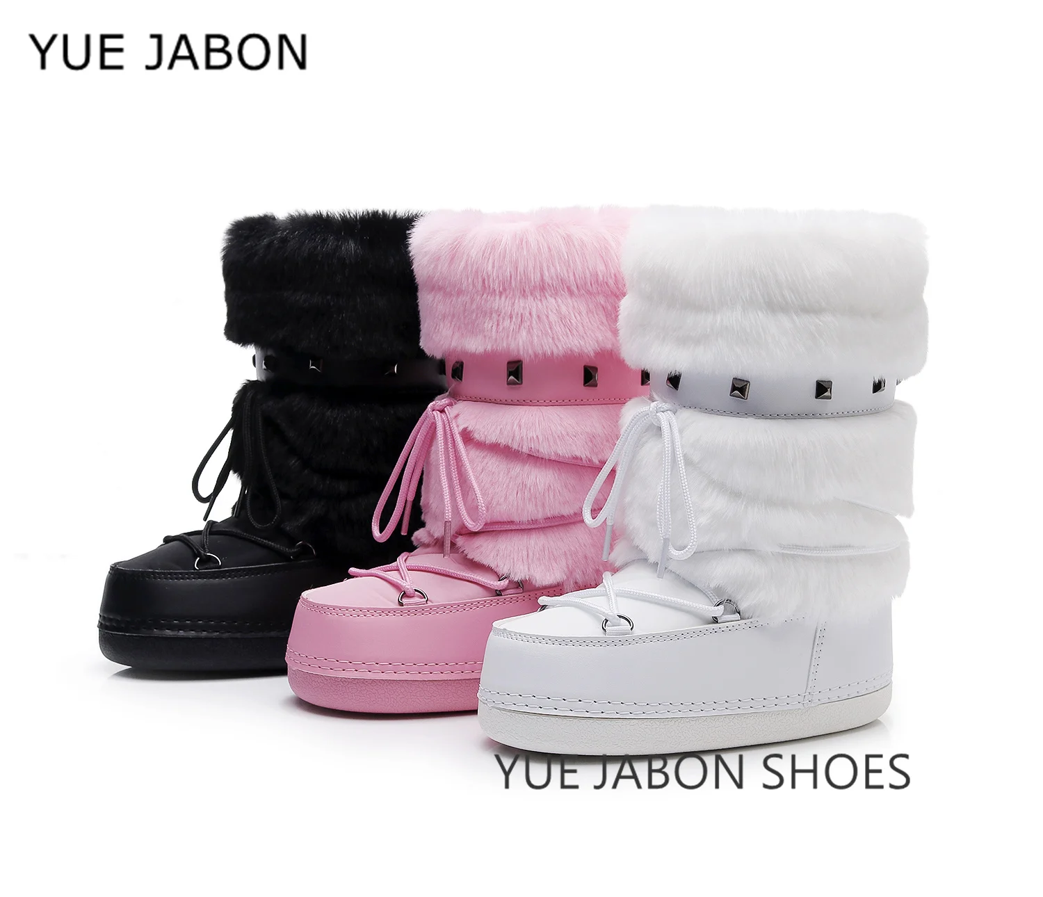 

New Trendy Pink Large Head Snow Boots Women Winter New Letter down Cotton Shoes Rivets Waterproof Anti-slip Space Ski Boots