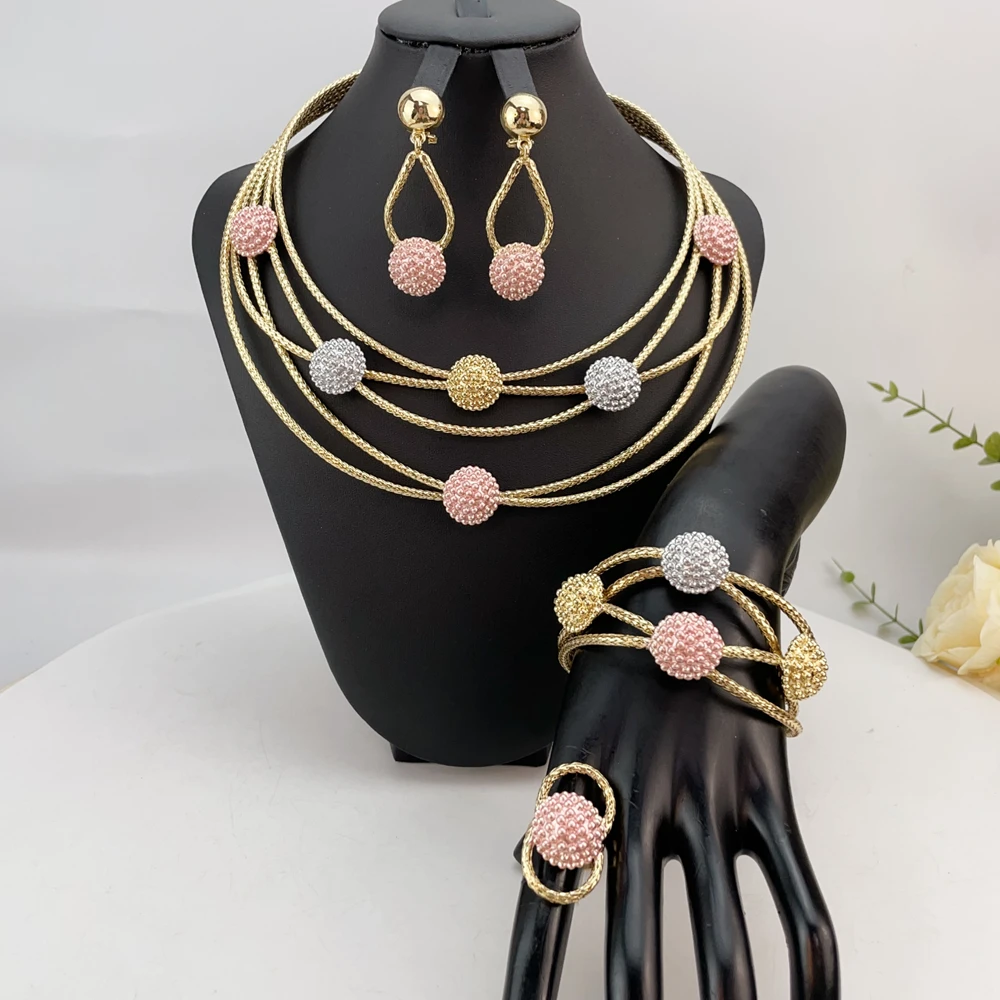 

Brazilian Simple Style Big Bold Necklace Luxury Quality African Bride Jewelry Set For Women Party Gifts FHK24197
