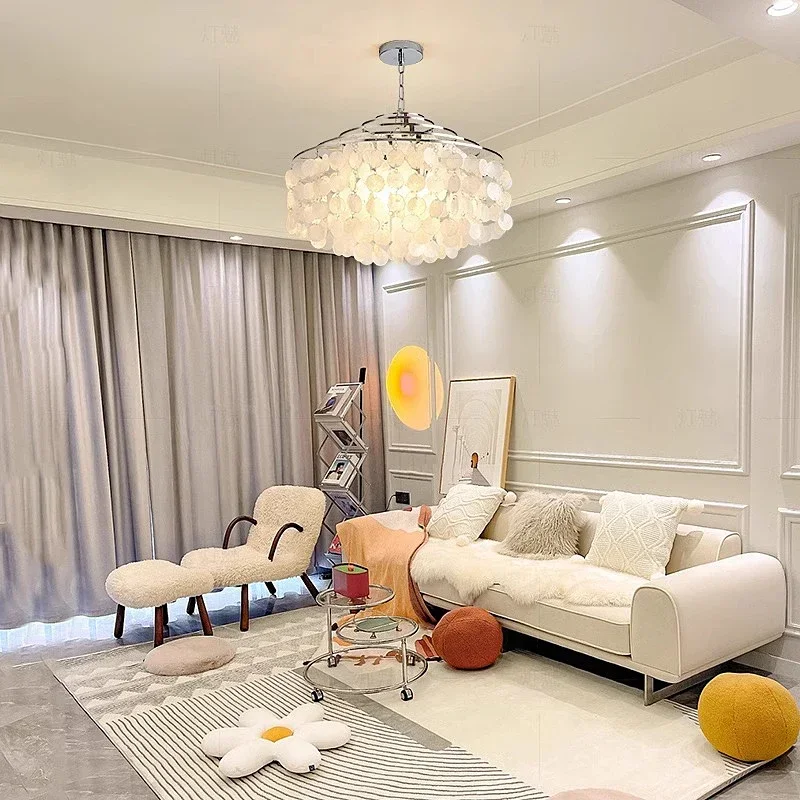 Italian French Living Room Chandelier Dining Room Modern Minimalist Natural Shell Designer Creative Wind Chimes Hanging Lamp