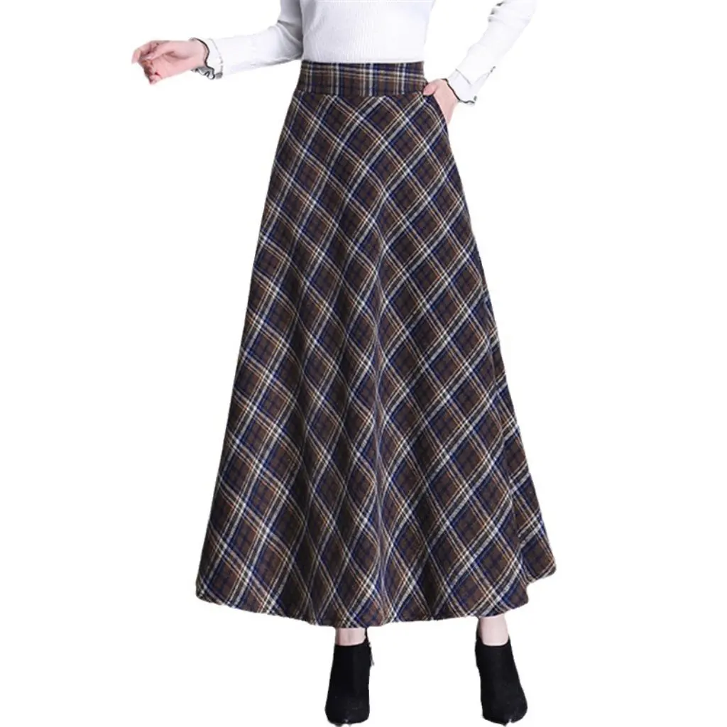 

Women's High Waist Woolen Skirt Large Size Autumn Winter New Contrasting Plaid Design Fashionable Casual Skirt for Ladies