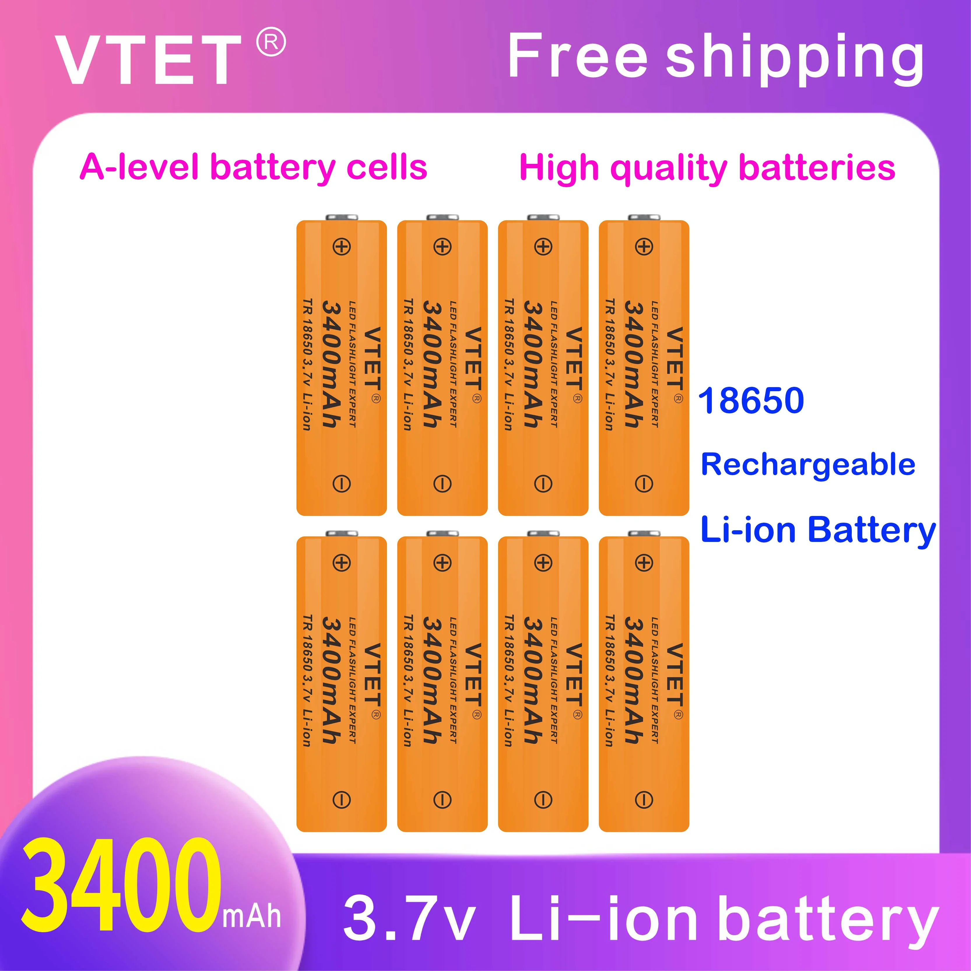 2024New3.7V 3400mAh Rechargeable Li-ion Battery for Led Flashlight Toys Fan Battery DIY Make High Quality Reusable18650 Battery